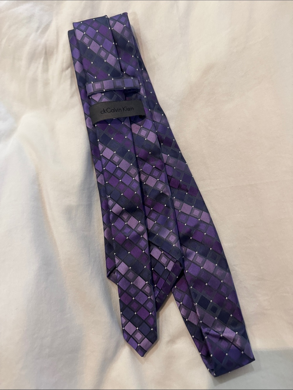 Calvin Klein Purple Geometric Pattern Silk Tie